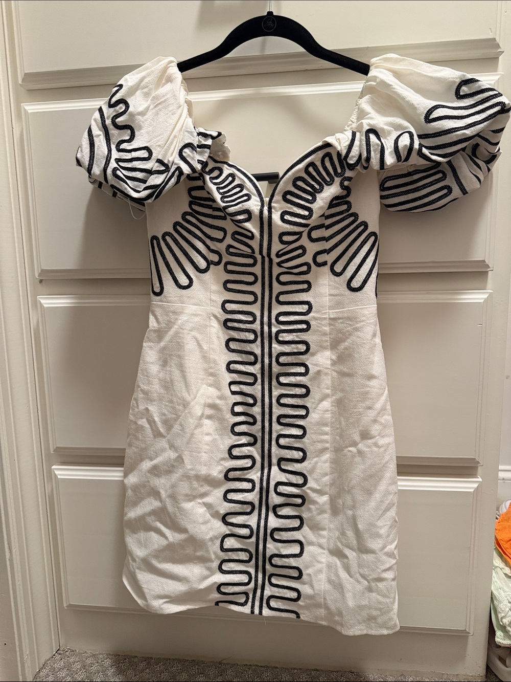 H&M White Mini Dress with Black Embroidered Trim